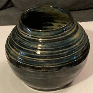 Studio Art Pottery Bud Vase or Planter-Hand Turned-Blue/Green/Black-4.5" H-EUC